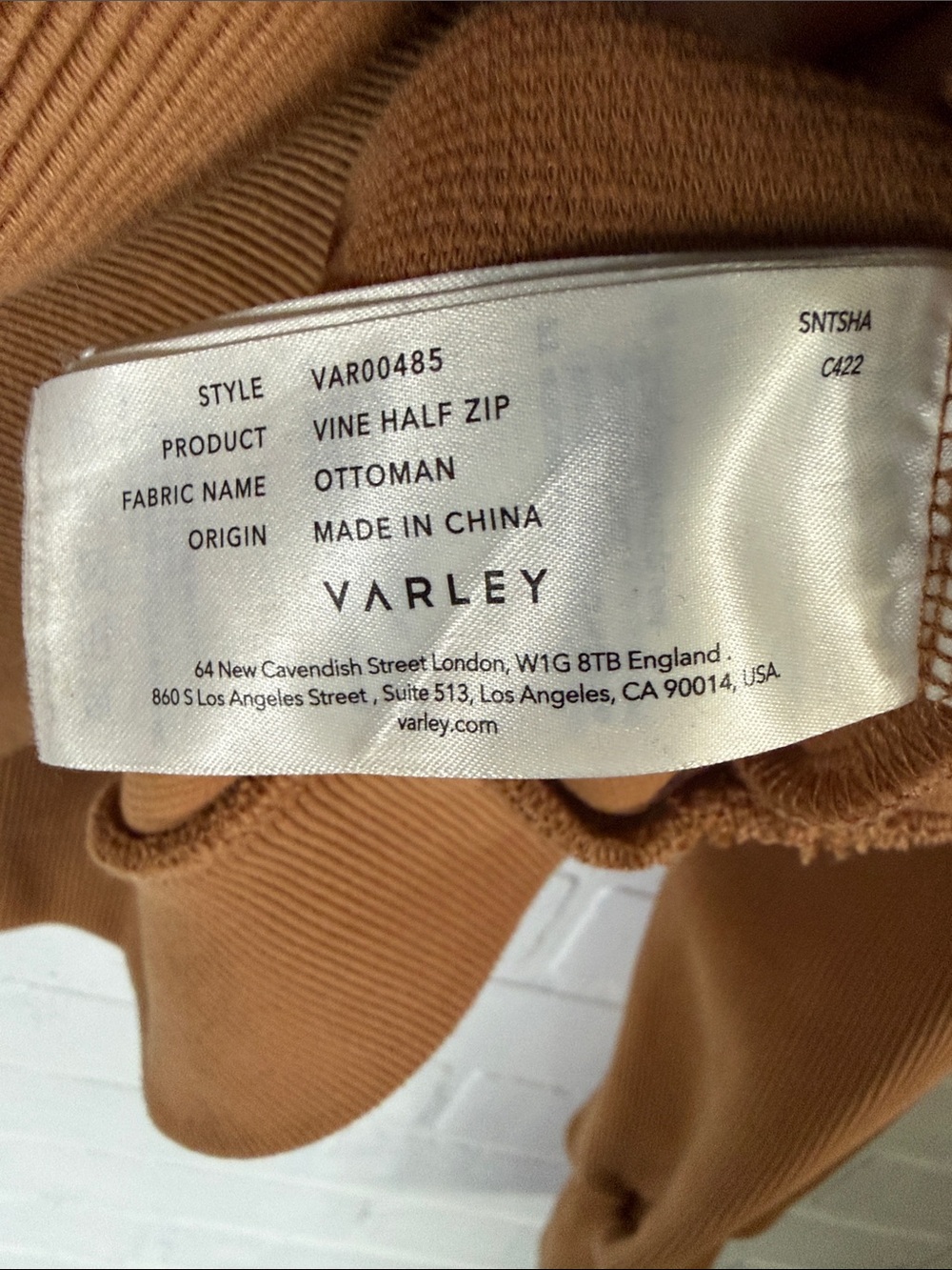 VARLEY Vine Ottoman Half Zip Sweatshirt Size medium Camel - Picture 15 of 15
